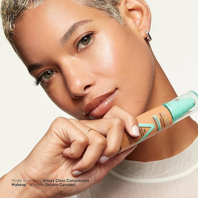 Almay Clear Complexion Acne Foundation Makeup with Salicylic Acid - Lightweight, Medium Coverage, Hypoallergenic-Fragrance Free, for Sensitive Skin , 100 Ivory, 1 fl oz.-VivaGrace Women