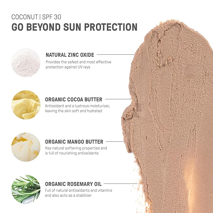 Raw Element Ultra-Moisturizing Tinted Face Cream, Non Toxic Mineral Face Sunscreen, Daily Tinted Moisturizer, Non-Nano Zinc Oxide, Reef Friendly, All Ages, SPF 30, 1.8 oz, Coconut, Pack of 2-VivaGrace Women