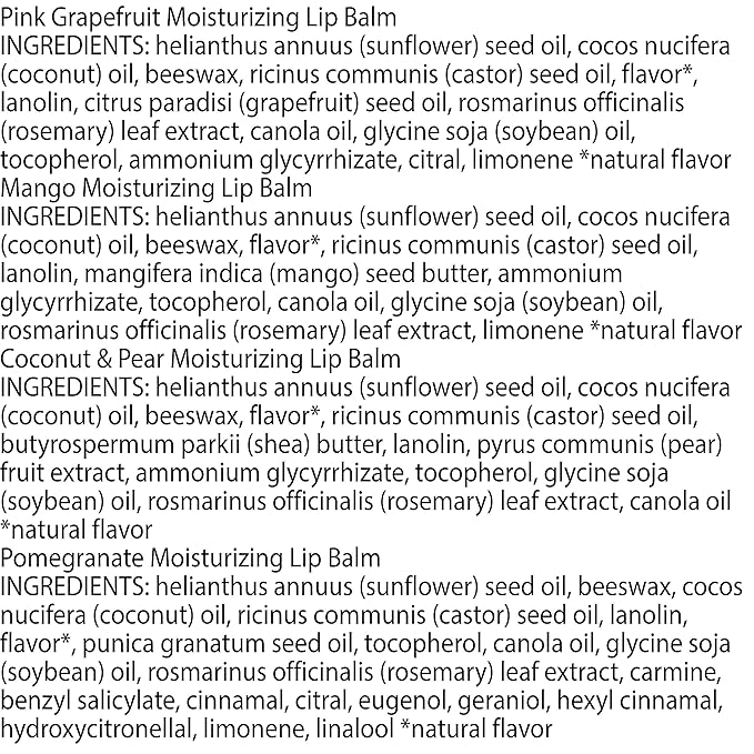 Burt's Bees Lip Balm - Pink Grapefruit, Mango, Coconut & Pear, and Pomegranate Pack, Lip Moisturizer With Beeswax, Tint-Free, Natural Origin Conditioning Lip Treatment, 4 Tubes, 0.15 oz.-VivaGrace Women