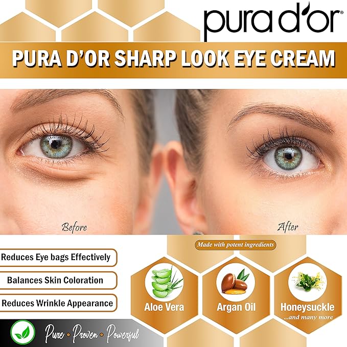 PURA D'OR Sharp Look Eye Cream (1.7oz) Youth-Enhancing Eye Cream For Firm Lift and Reduced Appearance of Wrinkles and Fine Lines, Puffiness and Under Eye Bags With 24K Gold-VivaGrace Women