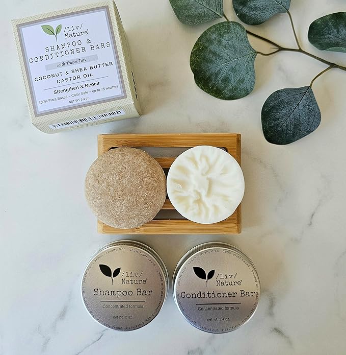Shampoo Bar and Conditioner Set with Travel Case | Strengthen and Repair Dry Hair | Coconut, Castor Oil, Shea Butter | Made in USA | 2-pk-VivaGrace Women