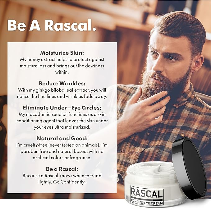 Rascal Ponce's Eye Cream | Under Eye Cream Dark Circle Remover for Men - Made with ginkgo Biloba Leaf Extract Macadamia Seed Oil (Container 0.5 Oz)-VivaGrace Women