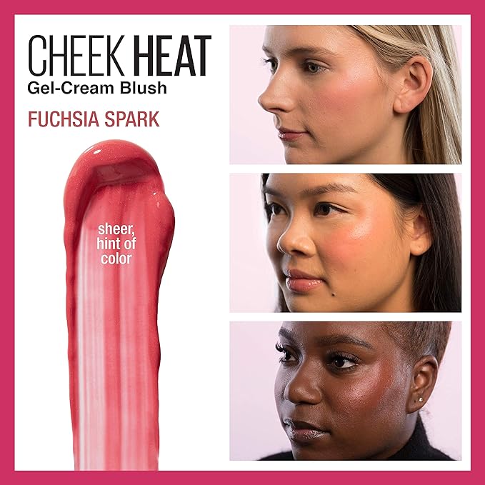 Maybelline Cheek Heat Gel-Cream Blush Makeup, Lightweight, Breathable Feel, Sheer Flush Of Color, Natural-Looking, Dewy Finish, Oil-Free, Fuchsia Spark, 1 Count-VivaGrace Women