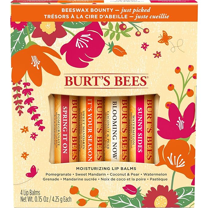 Burt's Bees Gifts, 4 Lip Balm Products, Just Picked Set - Pomegranate, Sweet Mandarin, Coconut Pear & Watermelon (4 Pack)-VivaGrace Women
