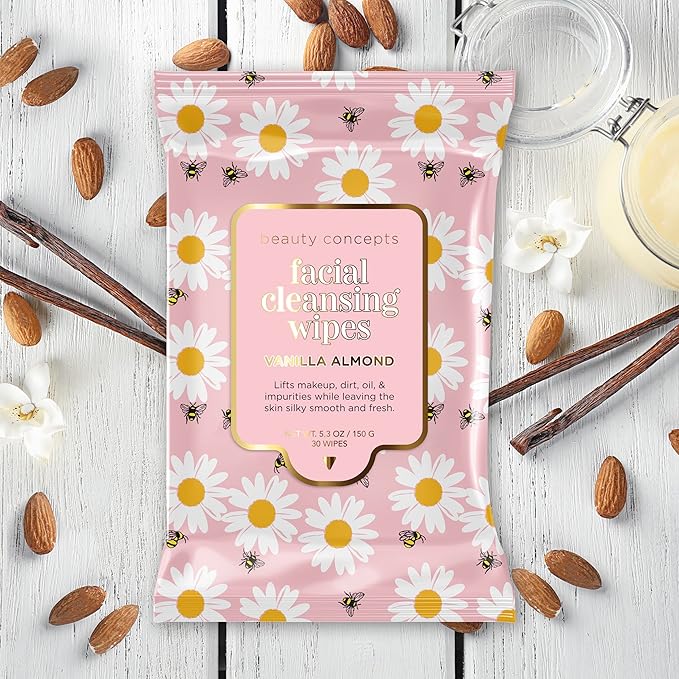 Beauty Concepts Facial Wipe Set - Packs of Face Wipes, Makeup Removing Wipes, Coconut, Honey & Shea, Vanilla Almond, & Cool Mint