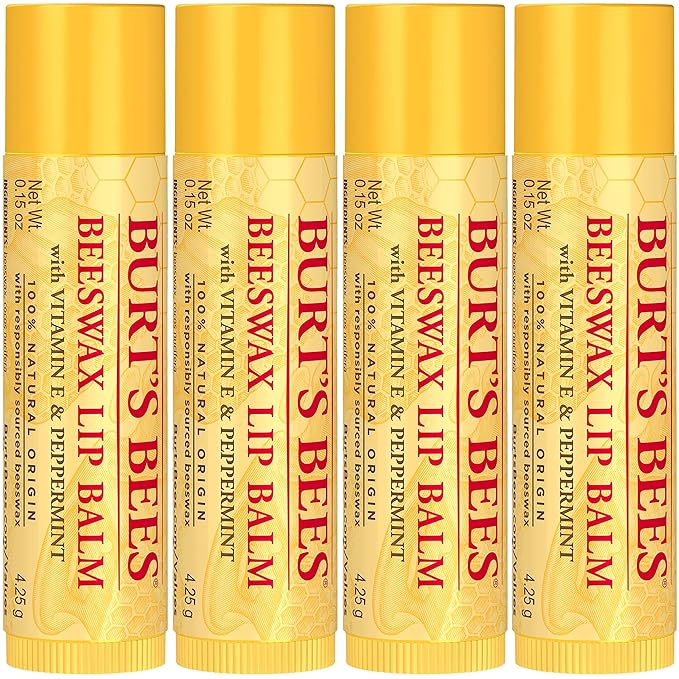 Burt's Bees Lip Balm - Original Beeswax, Lip Moisturizer With Responsibly Sourced Beeswax, Tint-Free, Natural Origin Conditioning Lip Treatment, 4 Tubes, 0.15 oz.-VivaGrace Women