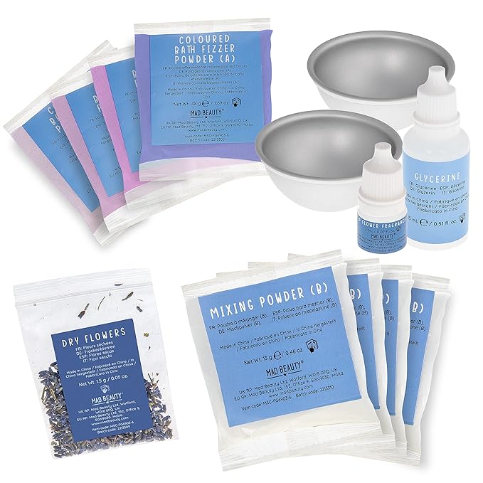 MAD BEAUTY Make It Your Own Bath Bomb Set (Up to 4 Bath Bombs), Self-Care DIY Kit, Floral Fragrance Oil, Dried Flowers, Reusable Molds, & Instructions-VivaGrace Women