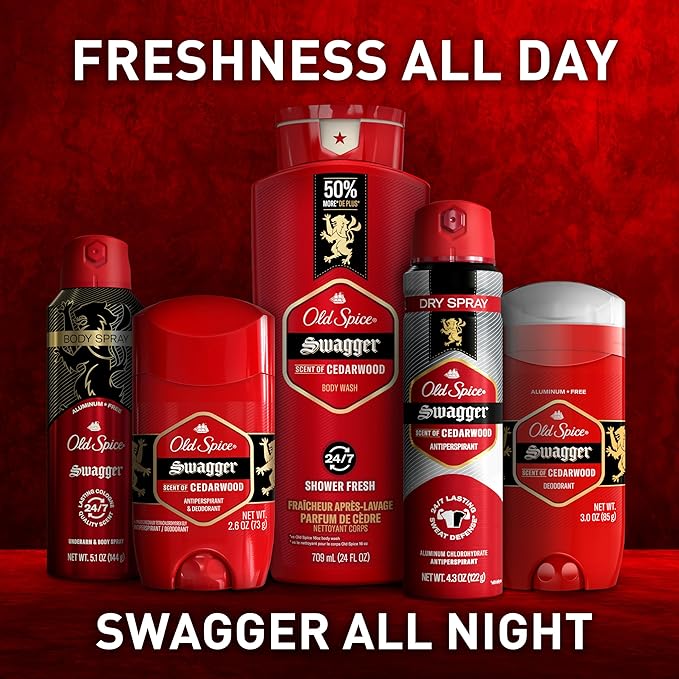 Old Spice Body Wash for Men, 24/7 Shower Fresh with Lasting Scent, Red Collection, Swagger with Cedarwood Scent, 33.4 fl oz (Pack of 4)-VivaGrace Women
