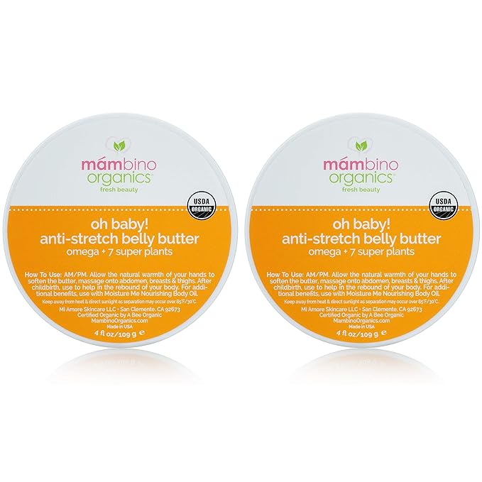 Mambino Organics Oh Baby! Belly Butter – Organic Stretch Mark Cream for Pregnancy with Dutch Shea & Cocoa Butter – Vitamins, Omegas for Elasticity – Cruelty-Free Maternity Care, 2-Pack 4 fl oz-VivaGrace Women