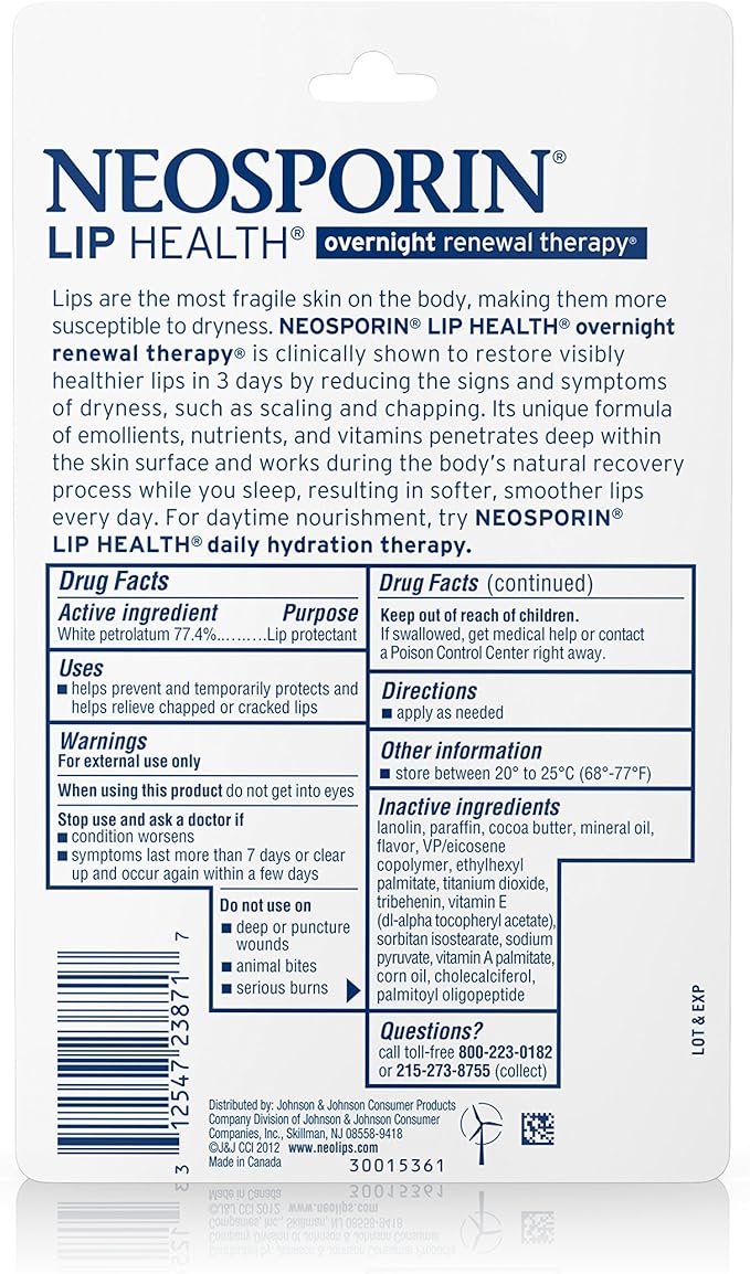Neosporin Lip Health Overnight Healthy Lips Renewal Therapy Petrolatum Lip Protectant, 0.27oz. (Pack of 2)-VivaGrace Women