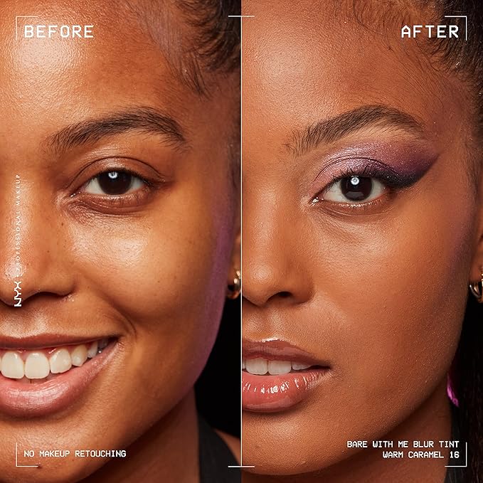 NYX PROFESSIONAL MAKEUP Bare With Me Blur Skin Tint Foundation Make Up with Matcha, Glycerin & Niacinamide - Warm Caramel-VivaGrace Women