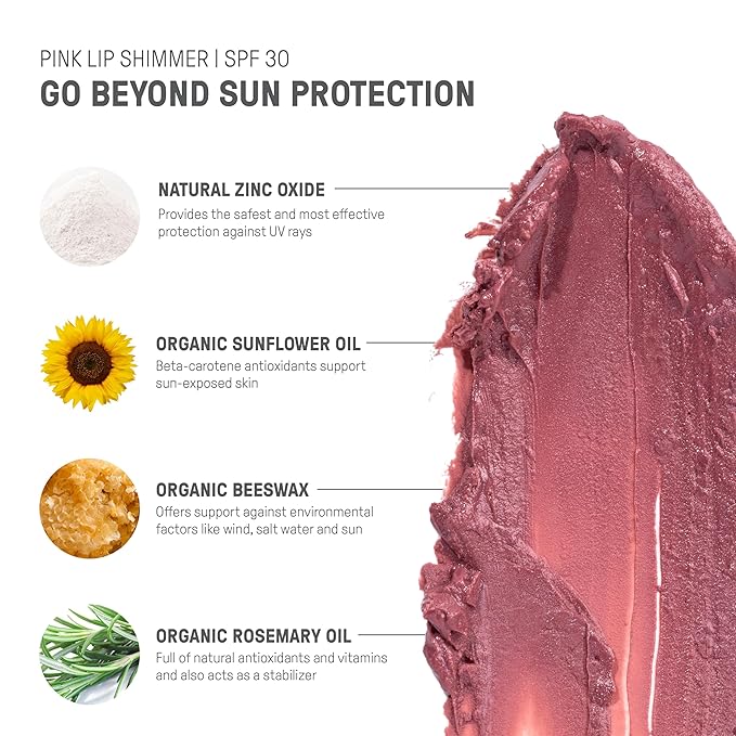 Raw Elements Organic Pink Lip Shimmer Zinc Oxide SPF 30+, 0.15oz-VivaGrace Women