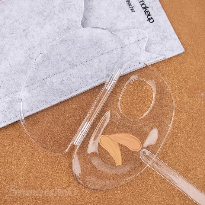 Framendino, 2 Set 3 in 1 Handheld Makeup Mixing Palette, Acrylic Transparent Mixing Foundation Tray with Foundation Spatula for Makeup Artist and Beginner-VivaGrace Women