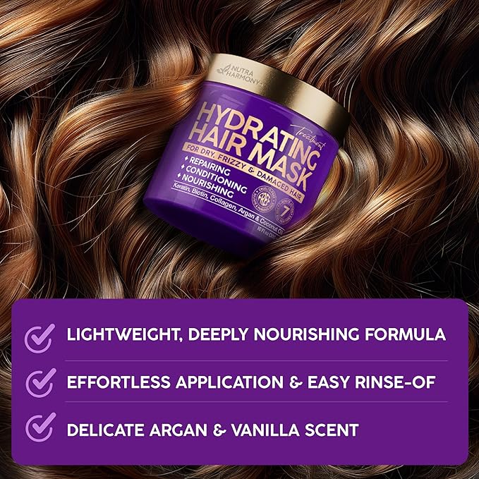 NUTRAHARMONY Hydrating Hair Mask for Dry, Frizzy & Damaged Hair – Deep Conditioning Keratin Treatment with Argan & Coconut Oils, Collagen & Biotin – Repairing, Anti-Frizz Hair Mask for Women, 10oz-VivaGrace Women