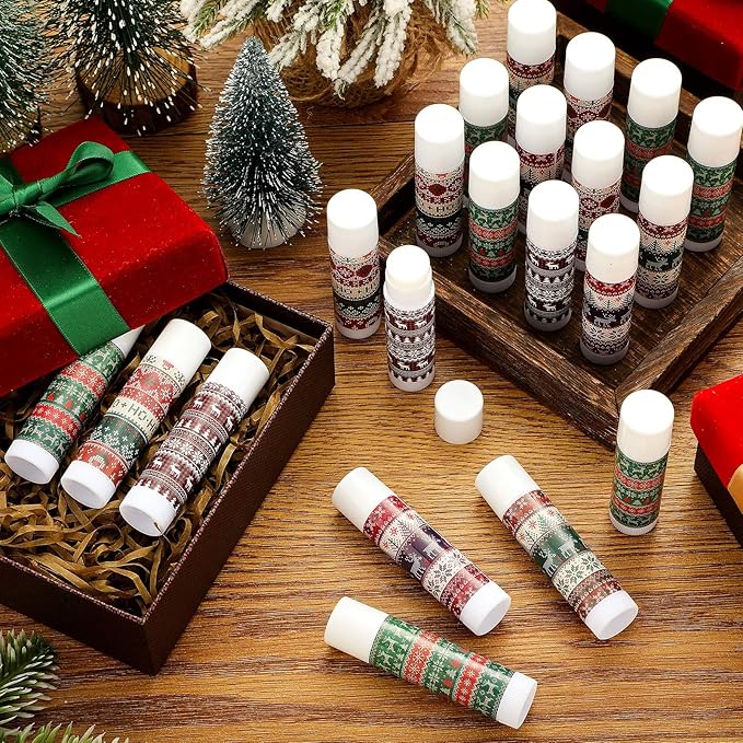 Dunzy 50 Pcs Lip Balm in Bulk Christmas Gift Set Moisturizing Lip Ugly Sweater Baby Shower Party Favor Supplies with Assorted Fruit Flavors for Women Men Dry Chapped Lips Holiday Gift Prize-VivaGrace Women