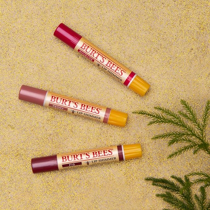 Burt's Bees Kissable Color Holiday Gift Set, 3 Lip Shimmers in Gift Box, Warm Collection in Peony, Fig & Rhubarb-VivaGrace Women