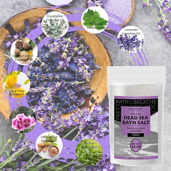Aromasong Pure Dead Sea Salt for Soaking with 100% Natural Lavender, 2.43 LB - Spa Bath Salt Fine Grain - Body Wash Scrub - Soak for Women & Men- Bulk Resealable Pack-VivaGrace Women