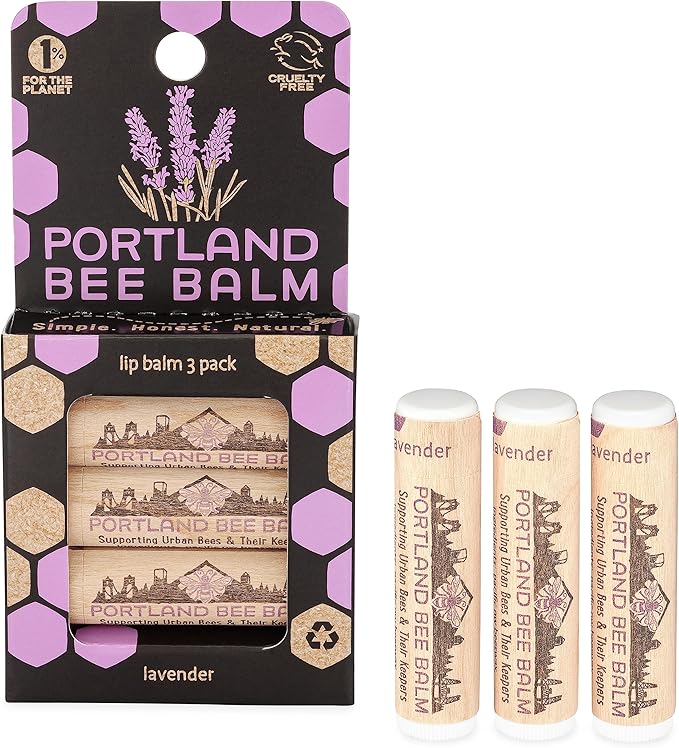 Portland Bee Balm All Natural Handmade Beeswax Based Lip Balm, Lavender 3 Count-VivaGrace Women