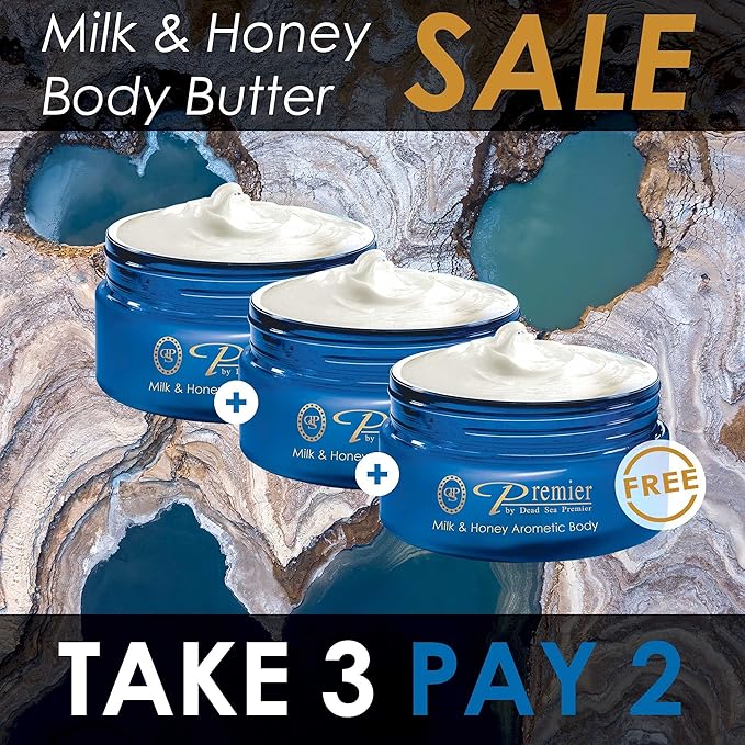 Premier Dead Sea Aromatic Body Butter – Milk & Honey, Hydrating Shea Body Butter for Women & Men, Moisturizing, Firming & Anti-Aging Cream for Dry Skin, Hand & Body, 5.95 Fl.oz-VivaGrace Women