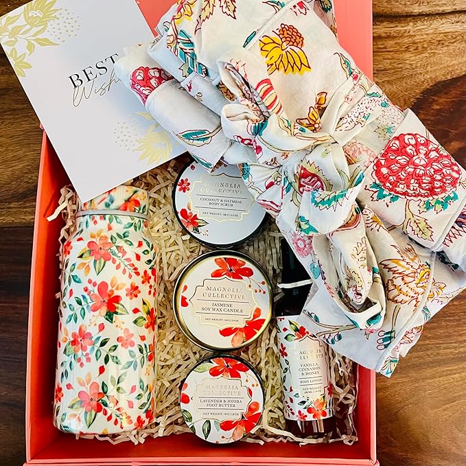 Spa Gift Set with Robe - 7 pc for New Mothers Postpartum Moms & Expecting- Luxurious Gift Set w Jasmine Candle Honey Lotion Coconut Oatmeal Body Scrub - All-Natural for Self-Care. Push present.-VivaGrace Women