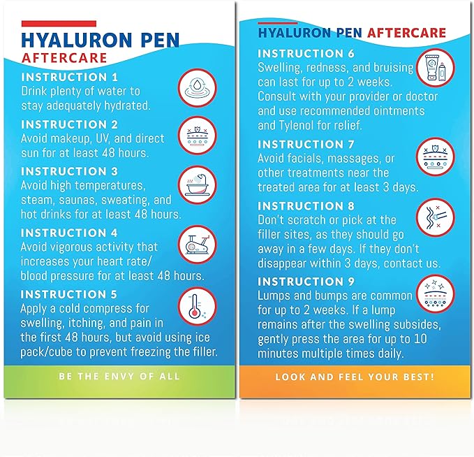 100 Pack - Premium Hyaluron Pen Lip Filler Aftercare Instructions Card 2 x 3.5" Accessories Supplies Kit Care - HP12A100_N-VivaGrace Women