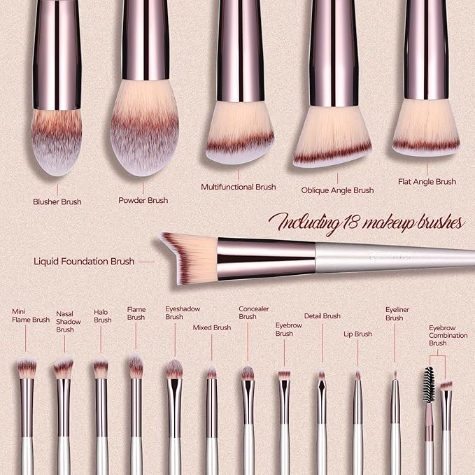 BS-MALL Makeup Brush Set 18 Pcs Premium Synthetic Foundation Powder Concealers Eye shadows Blush Makeup Brushes with black case-VivaGrace Women