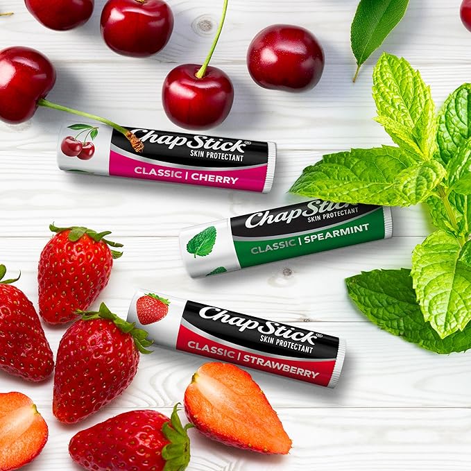 ChapStick Lip Care Set, Classic Collection 3-Pack – Spearmint, Cherry, and Strawberry Lip Balm, 0.15 Ea-VivaGrace Women