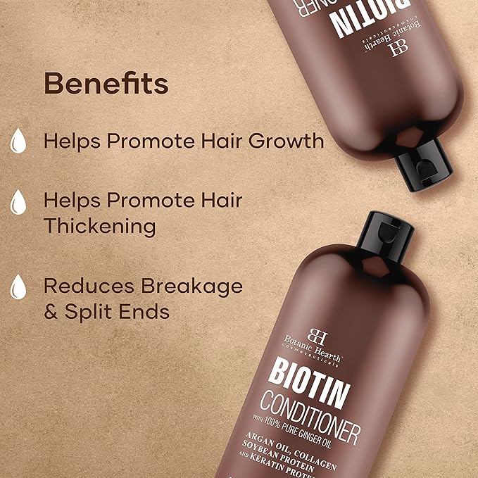 Botanic Hearth Biotin Conditioner With Ginger Oil & Keratin | For Hair Growth |With Turmeric Extract, Argan Oil, Tea Tree Oil & Vitamin E | Sulphate & Paraben Free | 16 Fl Oz-VivaGrace Women