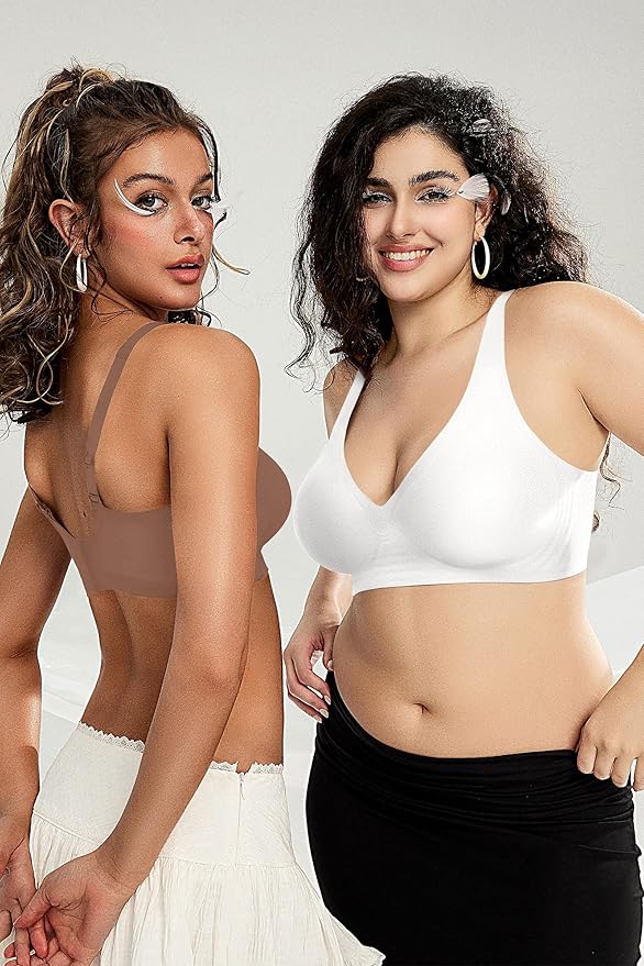 OEAK Womens Deep V Bras Wireless Comfortable Bra Supportive No Underwire Bras Tshirt Push Up Bralettes Plunge Seamless Bra-VivaGrace Women