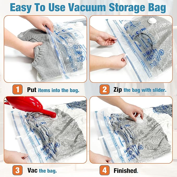 Vacuum Storage Bags, 10 Small Space Saver Vacuum Seal Bags, Space Bags, Vacuum Sealer Bags for Clothes with Travel Hand Pump (10S)-VivaGrace Women