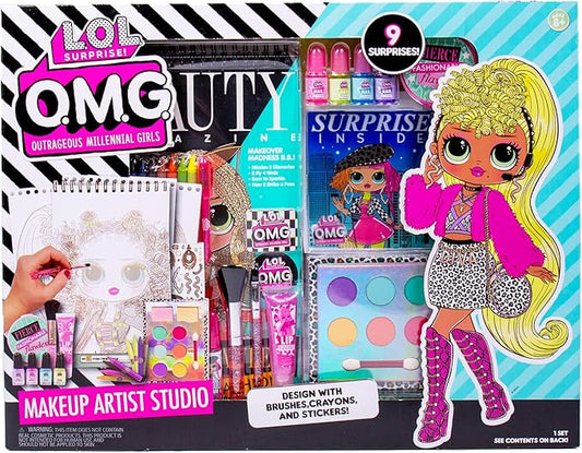 Horizon Group USA LOL OMG Make Up Artist Studio, DIY Craft Kit, Design with Brushes, Crayons & Stickers.Use Stencils to Color in Make-Up.Nail Polish, Decals & Surprise Blind Bags Included-VivaGrace Women