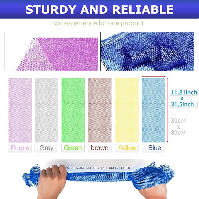 UJFQBH 6 Pieces African Net Sponge Long Bath Sponge Exfoliating Shower Body Scrubber for Daily Use, Terrific for Smoother Skin - Back Scrubber for a Refreshing Experience (Purple - Orange)-VivaGrace Women