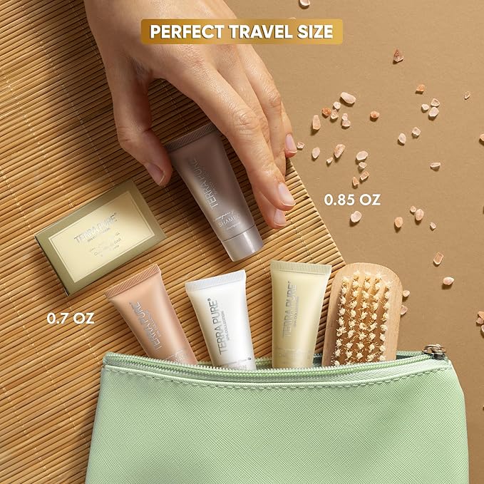 Terra Pure Spa Collection Bulk Set Toiletries | 1-Shoppe All-In-Kit Amenities for Hotels & Airbnb | 0.85 oz Hotel Shampoo & Conditioner, Body Wash, Lotion & Cleansing Bar Travel Size Tubes| 300 Pieces-VivaGrace Women