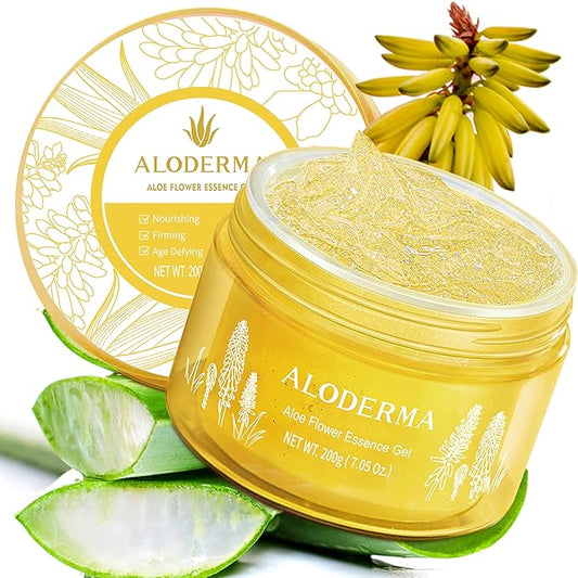 Aloderma Age-Defying 24K Gold Leaf Aloe Flower Essence Gel, Made within 12 Hours of Harvest - Luxurious Aloe Gel with Allantoin & Hyaluronic Acid for a Glowing, Shimmering, Youthful Complexion, 7oz-VivaGrace Women
