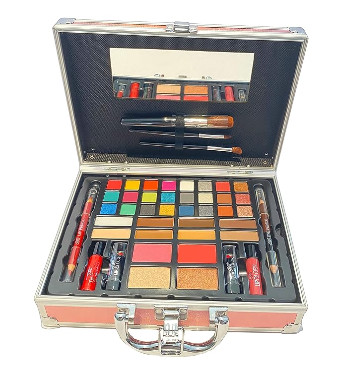 BR Carry All Trunk Professional Makeup Kit - Eyeshadow, Eyeliner, Lip Stick All In One Clear Case (RedCase)-VivaGrace Women