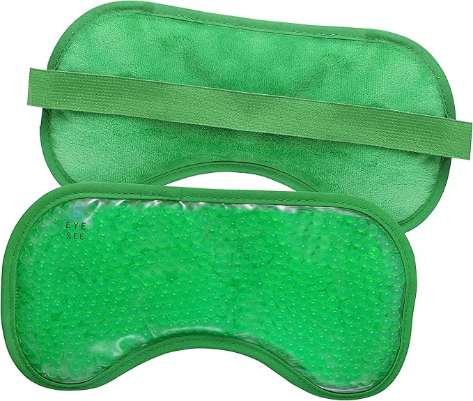 Plush Gel Eye Mask for Puffy Eyes, Green - Cold Eye mask to Treat Dark Circles, Sinuses, Dry Eyes, and for Allergy Relief - Microwave Safe for Heat Therapy-VivaGrace Women