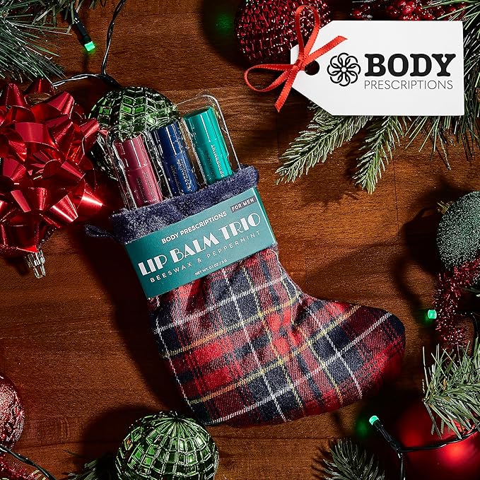 Body Prescriptions Lip Balm Trio for Men - Beeswax and Peppermint | Christmas Stocking Present Set | Nourishing and Moisturizing Formula | Protect and Hydrate Dry Lips | Great Holiday Present for Him-VivaGrace Women