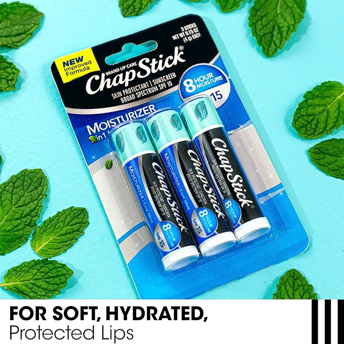 ChapStick Moisturizer 2-in-1 Lipcare SPF 15, Cool Mint, 3-Pack – Sunscreen Lip Balm with Aloe Vera and Vitamin E, 0.15 Ea-VivaGrace Women