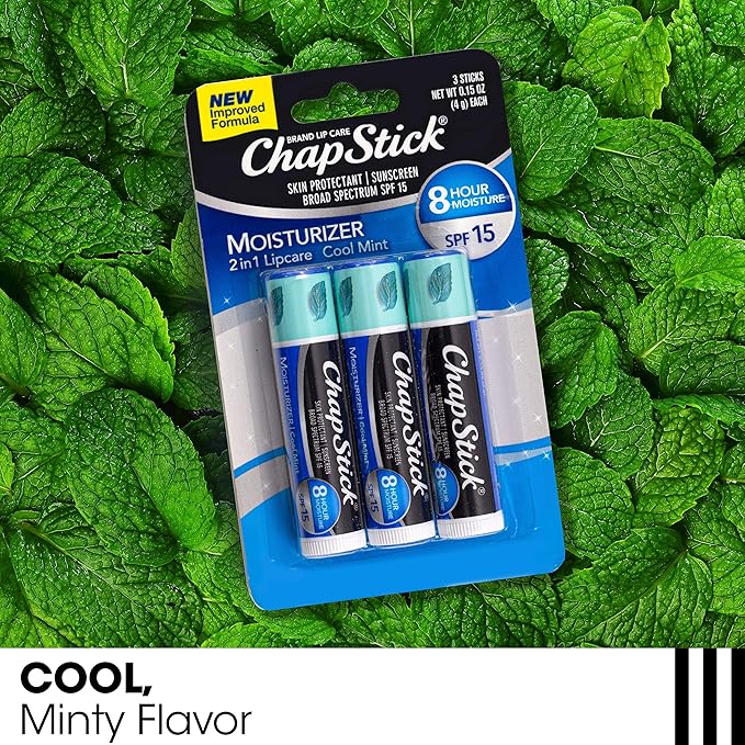 ChapStick Moisturizer 2-in-1 Lipcare SPF 15 Cool Mint 3-Pack + Classic Spearmint Lip Balm 2-Pack, 0.15 Oz Ea (5 Piece Set)-VivaGrace Women