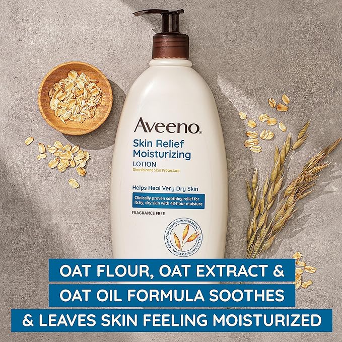 Aveeno Skin Relief Moisturizing Lotion for Very Dry, Itchy Skin with Soothing Triple Oat & Shea Butter Formula, Fragrance Free, 12 Fl. Oz-VivaGrace Women