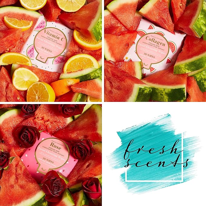 Beauty Concepts Facial Wipe Set - Packs of Face Wipes, Makeup Removing Wipes, Aloe, Vitamin C, Collagen, and Rose