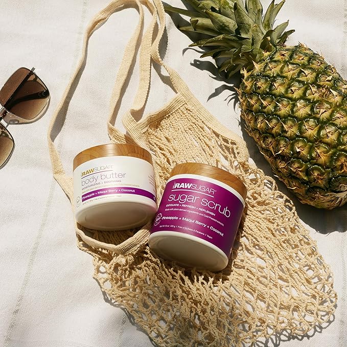 Raw Sugar Pineapple + Coconut + Maqui Berry Body Ritual Bundle - Exfoliating Body Scrub and Body Butter, Formulated without Sulfates + Parabens, Body Care Products for Women & Men-VivaGrace Women