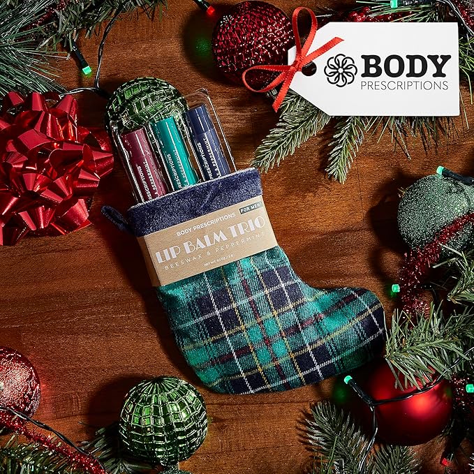 Body Prescriptions Lip Balm Trio for Men - Beeswax and Peppermint | Christmas Stocking Present Set | Nourishing and Moisturizing Formula | Protect and Hydrate Dry Lips | Great Holiday Present for Him-VivaGrace Women