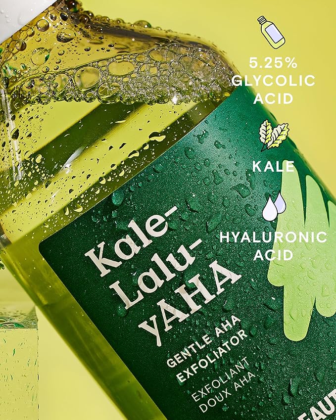 Krave Beauty Kale-Lalu-yAHA - Gentle 5.25% AHA Exfoliator with Glycolic Acid, Hyaluronic Acid, and Vitamin-Rich Kale for Texture, Discoloration, and Dead Skin Cells, Vegan and Cruelty-Free, 6.76 fl oz-VivaGrace Women