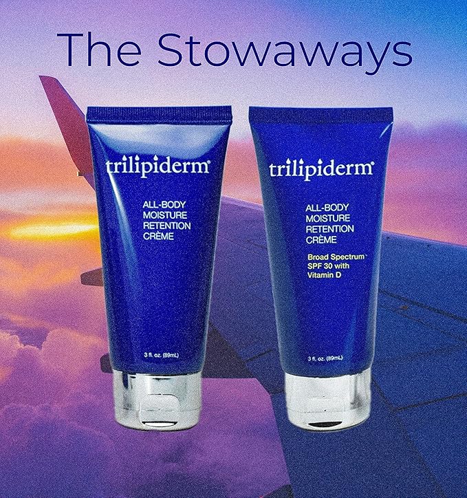 Trilipiderm Travel Size Moisturizer Sunscreen 3oz – The Stowaways Overnight, Travel Size, Getaway – Hydration for Body and Face 1 x SPF 30 Sunblock and 1 x All-Body Moisturizer-VivaGrace Women